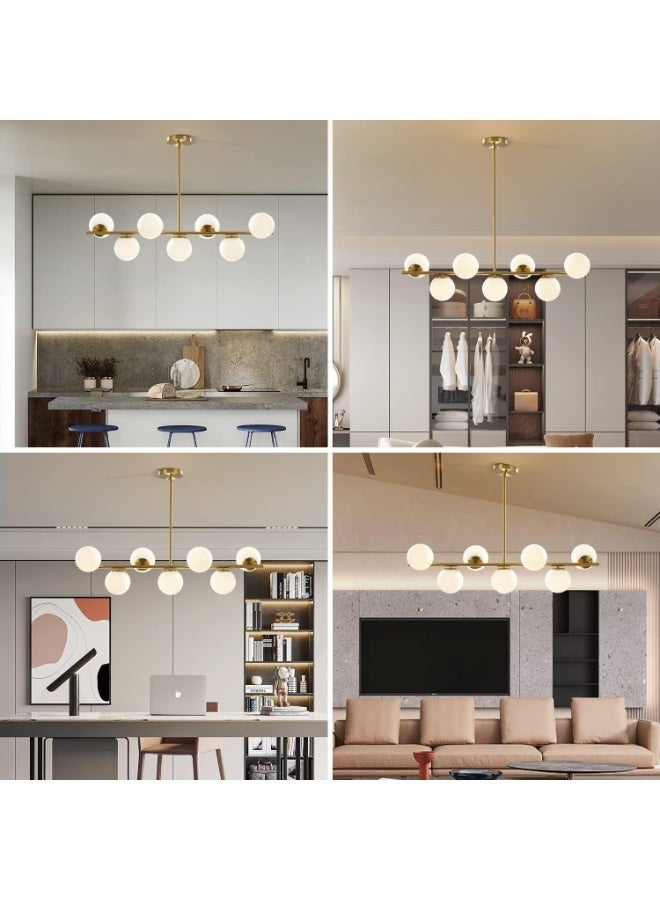 ALMIFTAH AL MIFTAH Lighting Modern Gold Chandelier with White Globe Sputnik Chandelier Pendant Light Frosted Globe Glass Adjustable Hanging Ceiling Light for Dining Room Living Room Kitchen (Gold) - Image 2